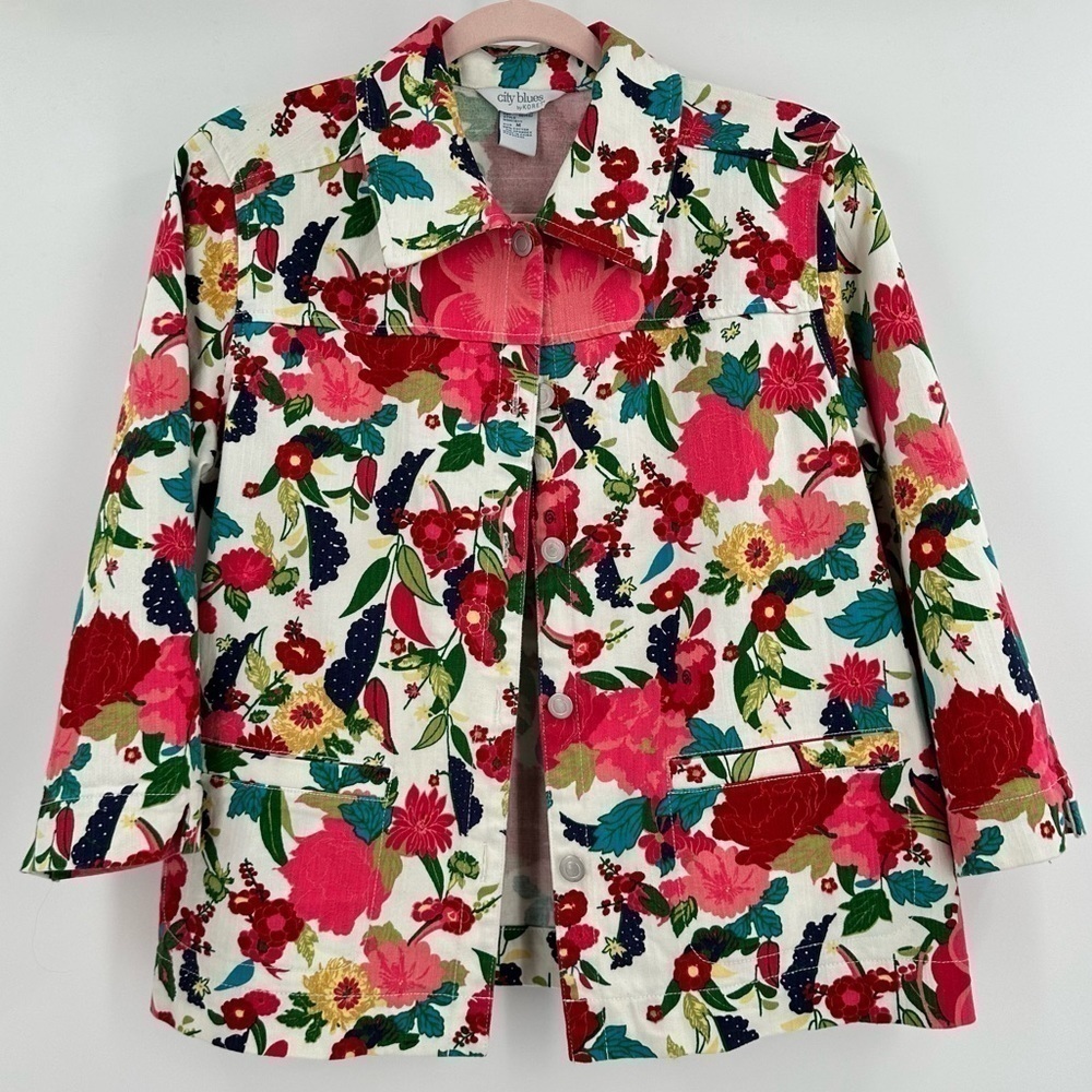 CITY Blues by Koret Women’s Bright Floral Button Up Wide Sleeve Jacket Size Med
